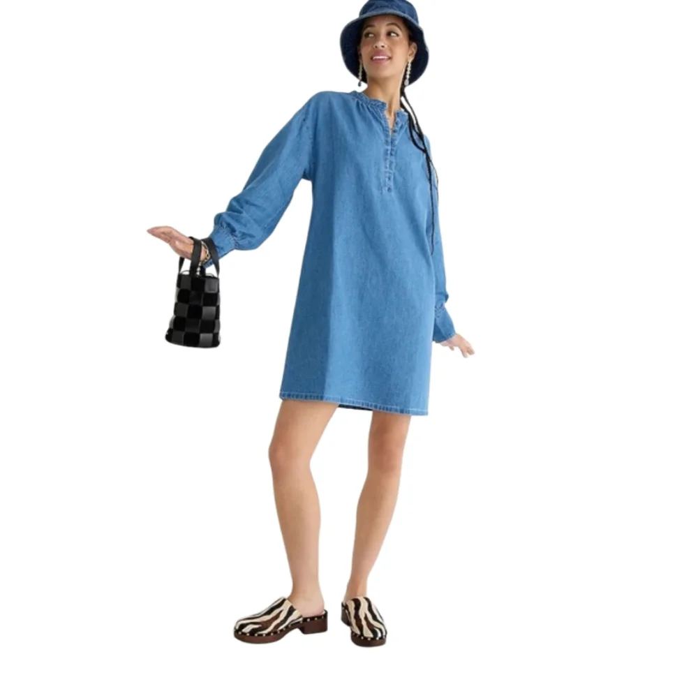 J Crew Denim Dress Size Medium Blue Jeans Long Sleeve 100% Cotton Lightweight - Picture 2 of 10